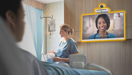 Virtual nurse using care.ai to check on patient in hospital